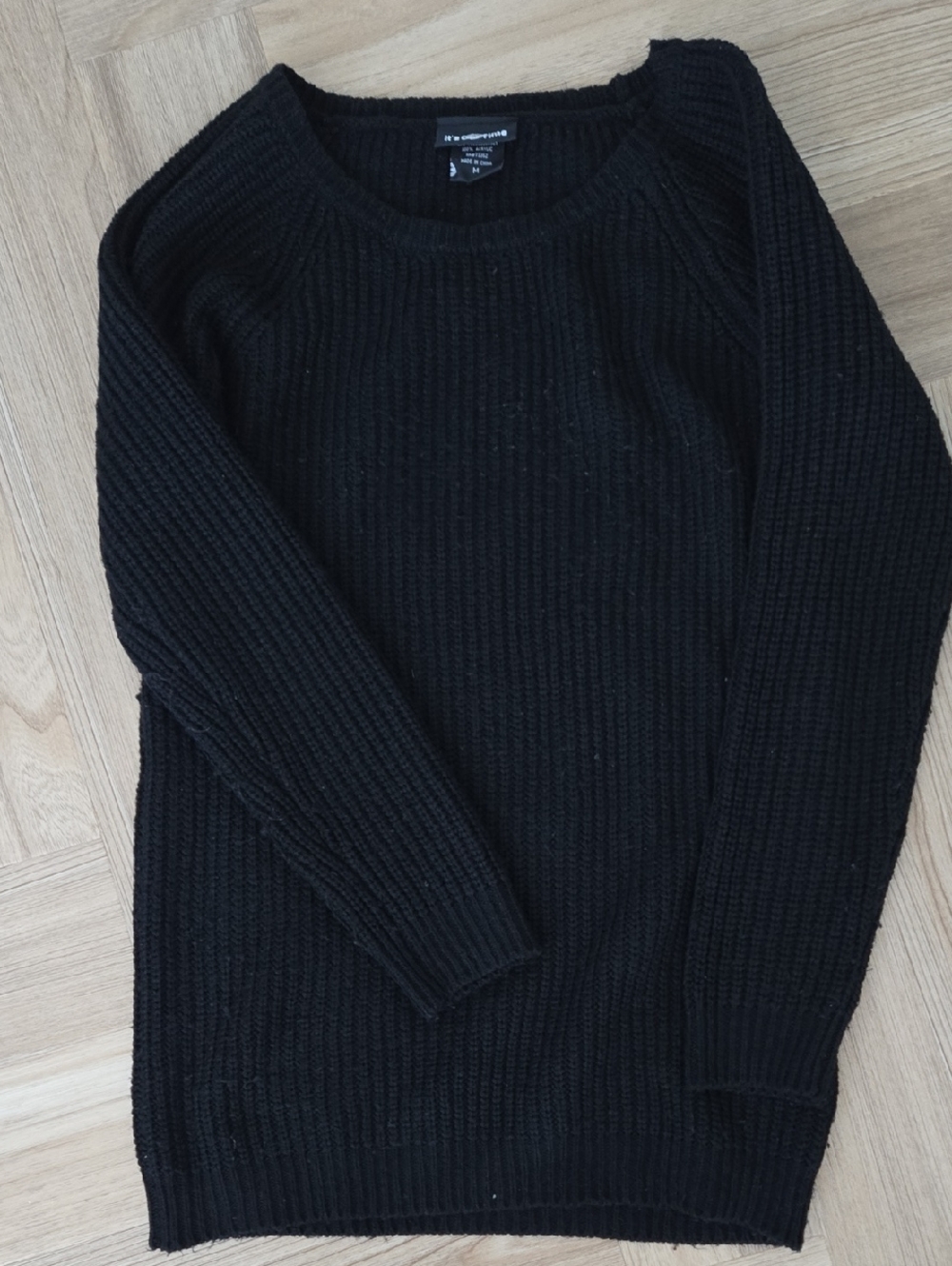 Its Our Time Black Ribbed Crewneck Acrylic Sweater - Medium